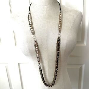Nakamol brown  and cream pearl multi strand long chain necklace
